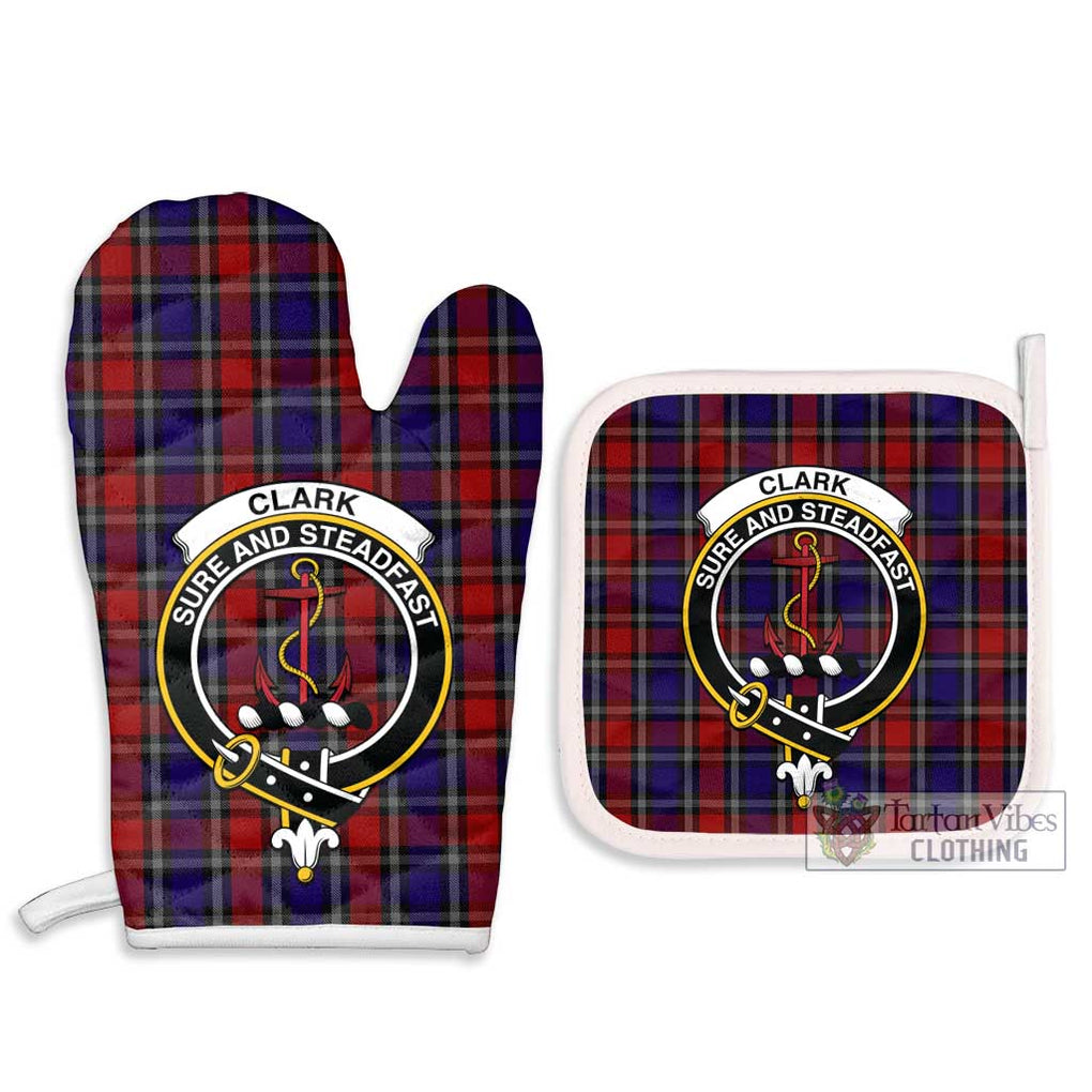 Clark Red Tartan Combo Oven Mitt & Pot-Holder with Family Crest Combo 1 Oven Mitt & 2 Pot-Holder White - Tartan Vibes Clothing