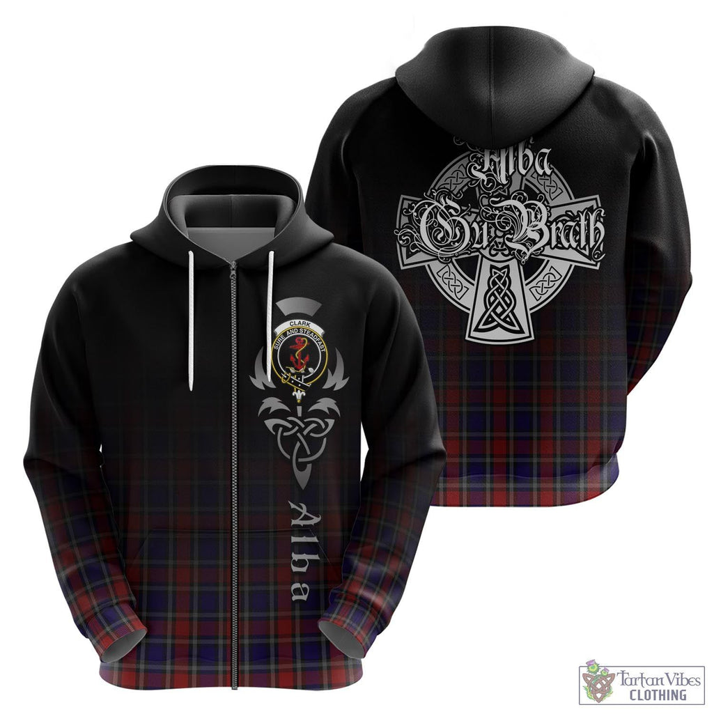 Tartan Vibes Clothing Clark Red Tartan Hoodie Featuring Alba Gu Brath Family Crest Celtic Inspired