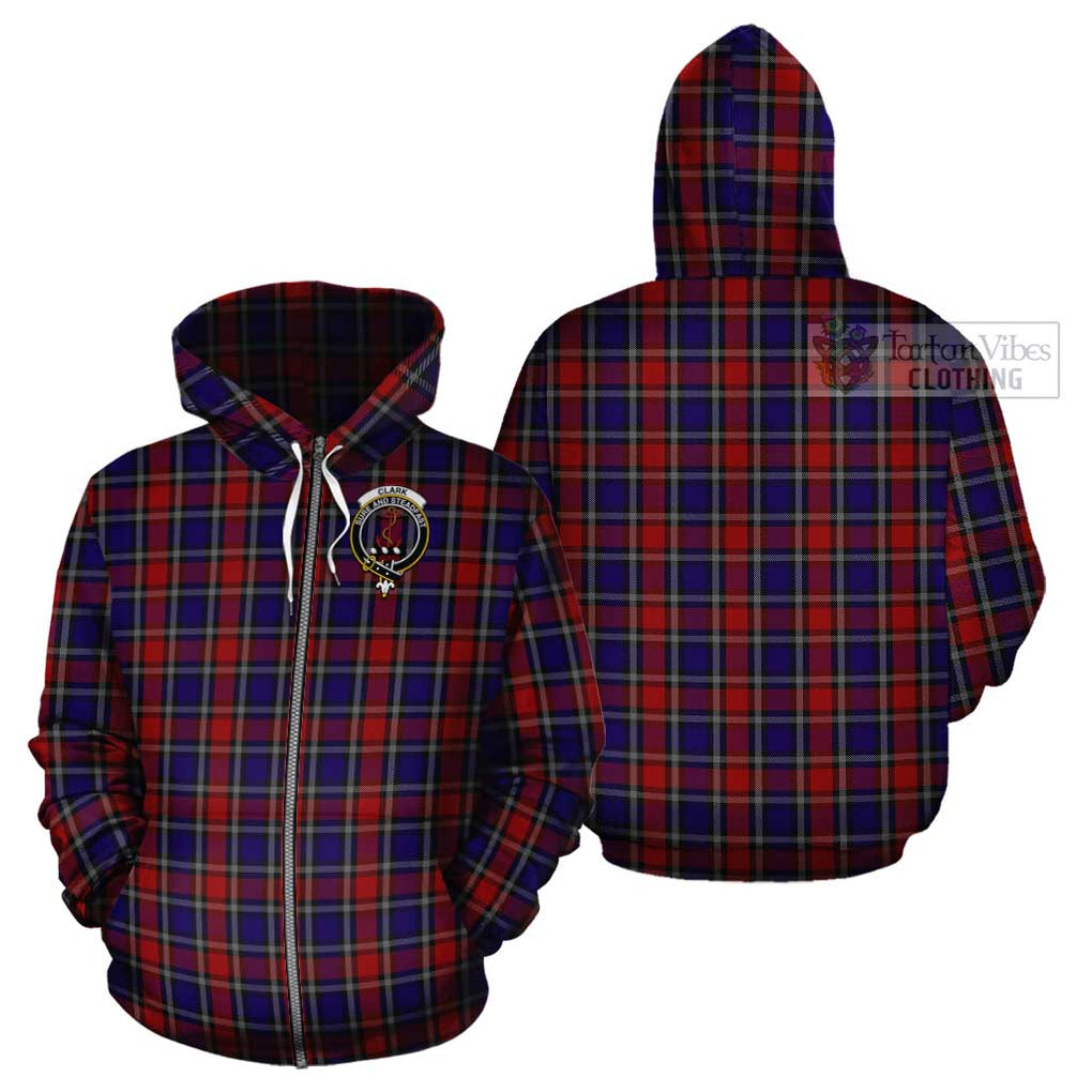 Clark Red Tartan Cotton Hoodie with Family Crest Zip Hoodie - Tartan Vibes Clothing