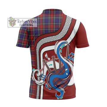 Clark Red Tartan Zipper Polo Shirt with Epic Bagpipe Style