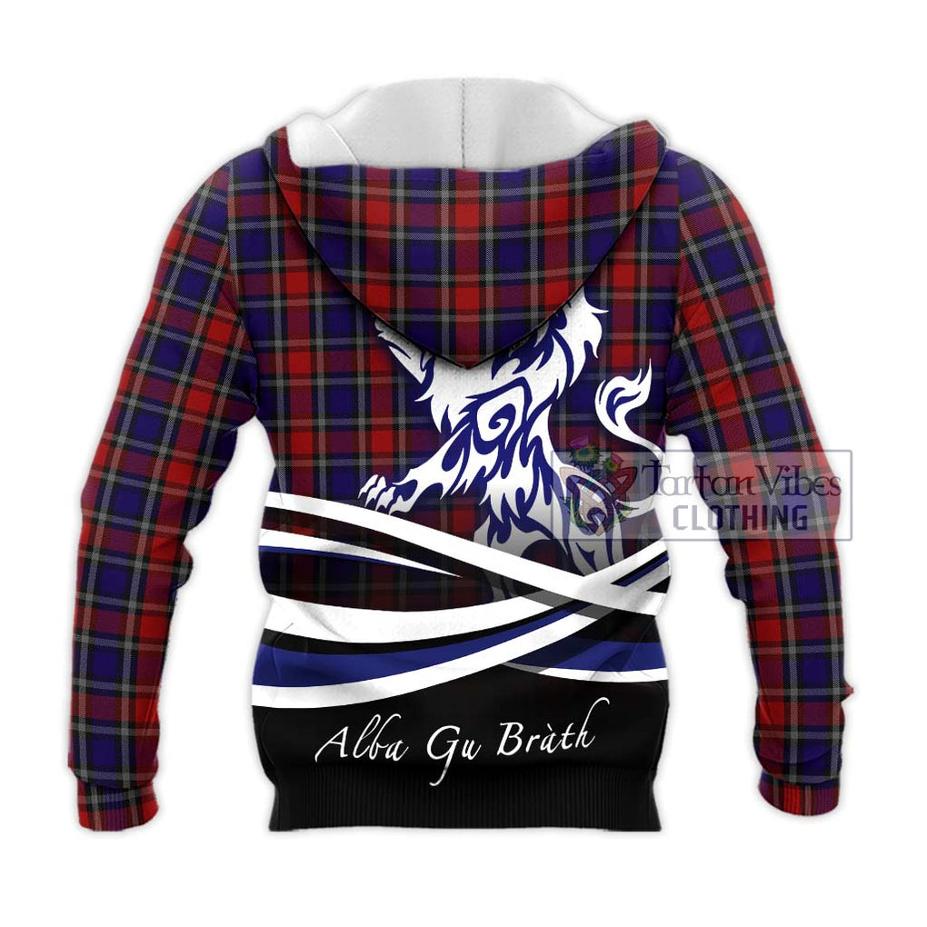 Clark Red Tartan Knitted Hoodie with Alba Gu Brath Regal Lion Emblem - Tartanvibesclothing Shop