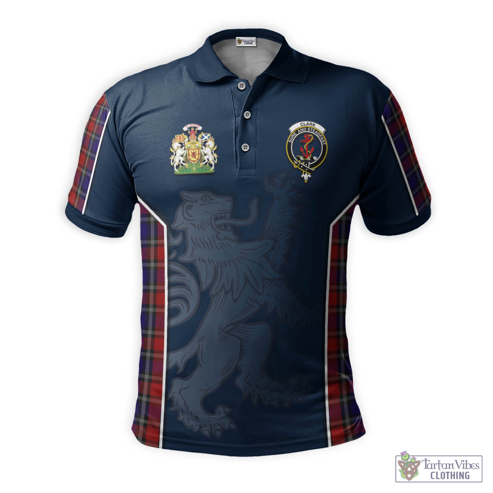 Tartan Vibes Clothing Clark Red Tartan Men's Polo Shirt with Family Crest and Lion Rampant Vibes Sport Style