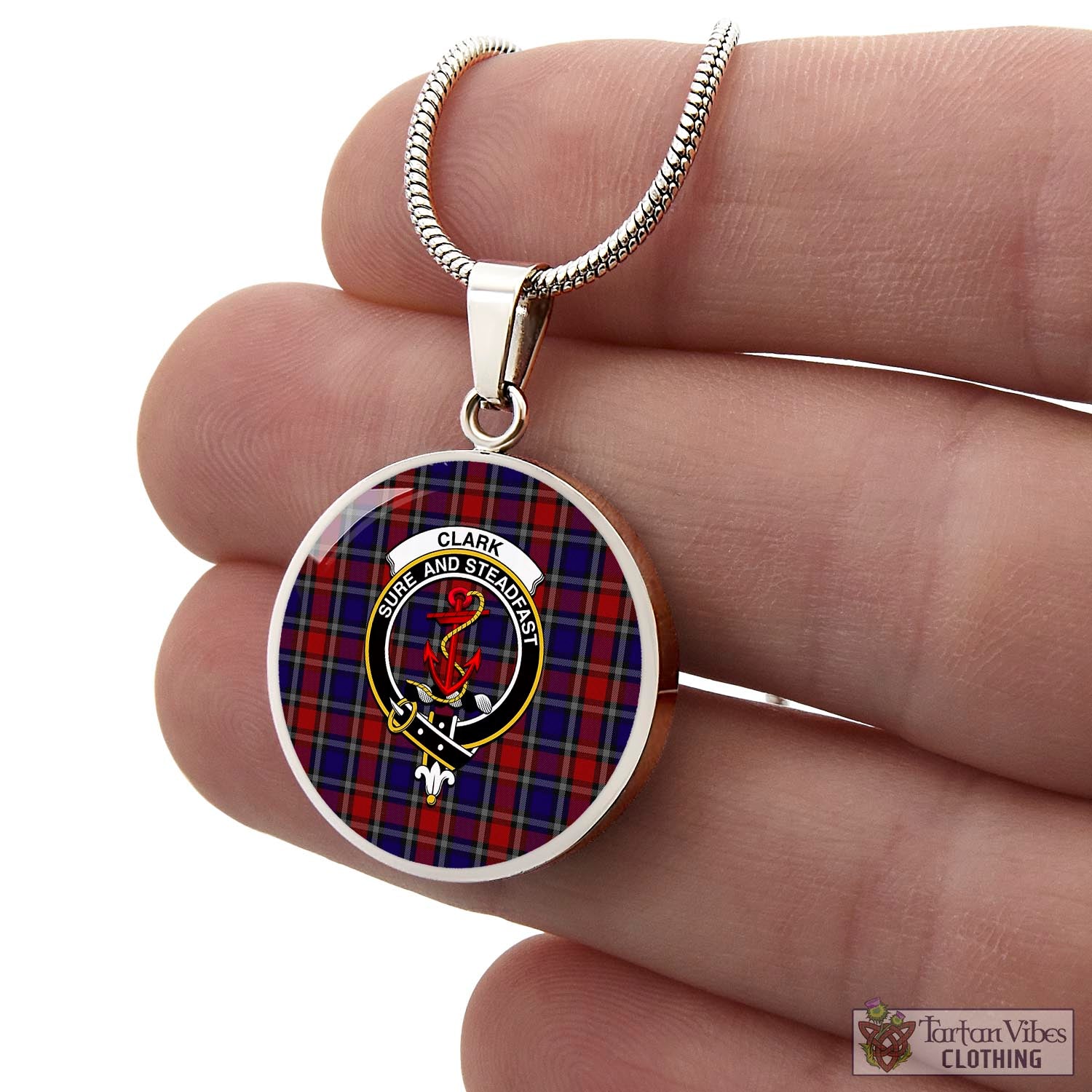 Tartan Vibes Clothing Clark Red Tartan Circle Necklace with Family Crest