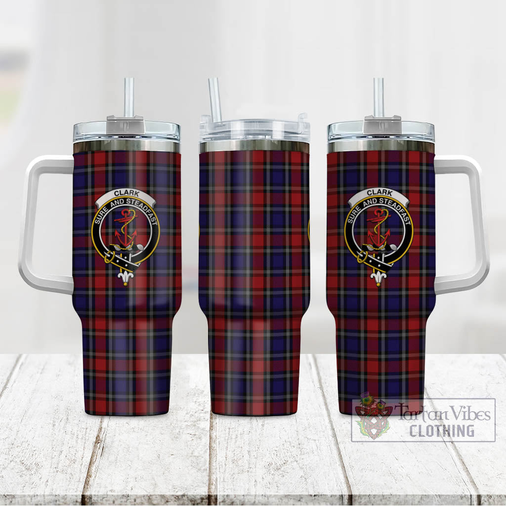 Tartan Vibes Clothing Clark Red Tartan and Family Crest Tumbler with Handle