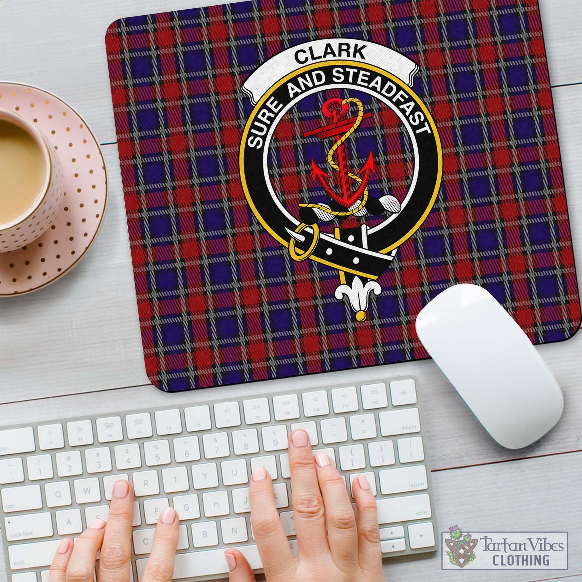 Tartan Vibes Clothing Clark Red Tartan Mouse Pad with Family Crest