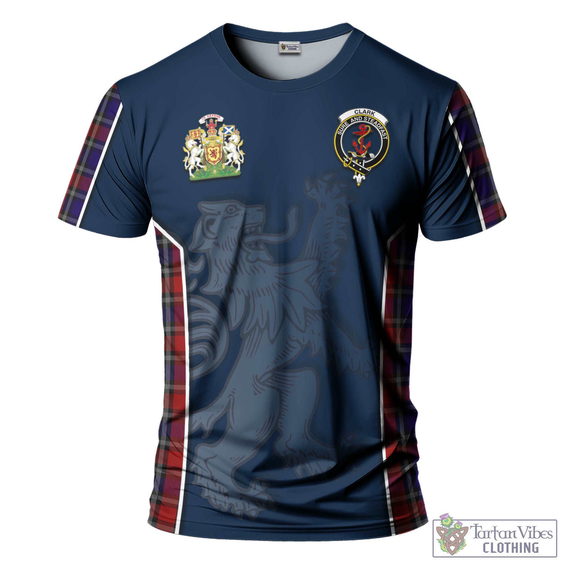 Tartan Vibes Clothing Clark Red Tartan T-Shirt with Family Crest and Lion Rampant Vibes Sport Style