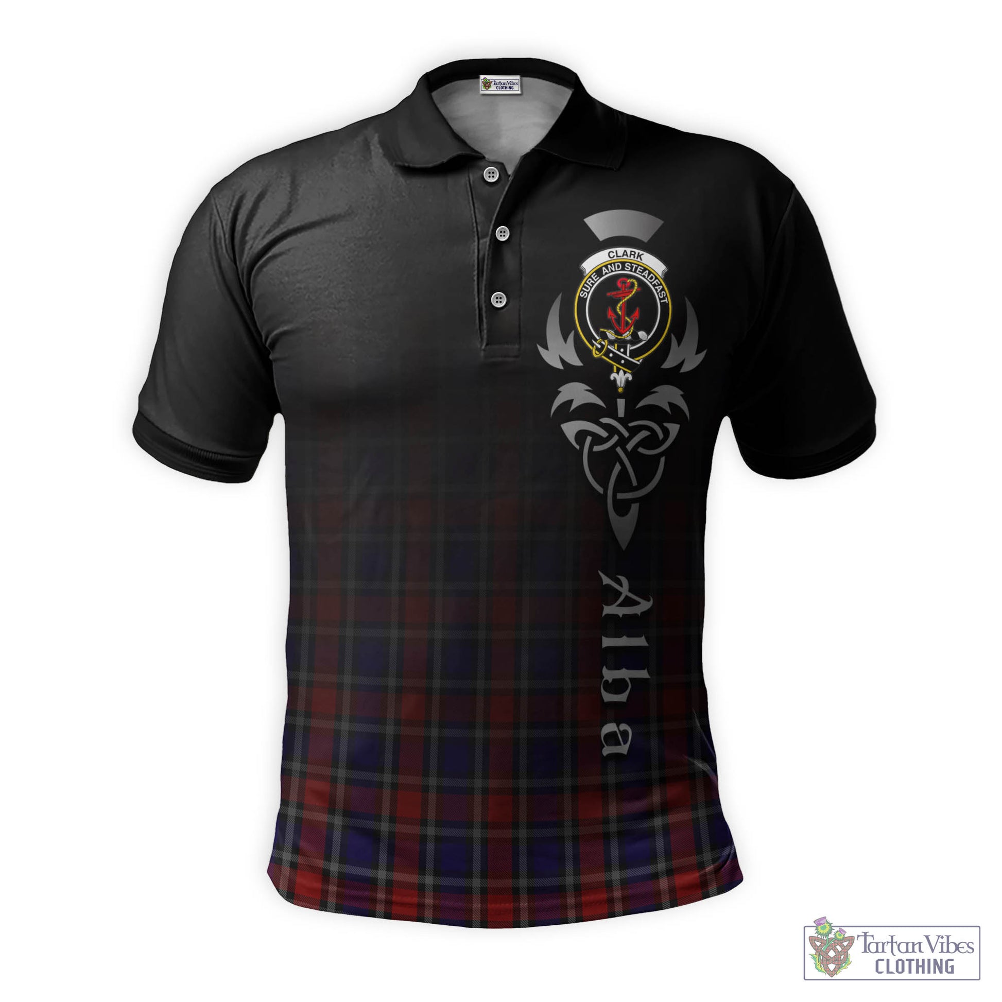 Tartan Vibes Clothing Clark Red Tartan Polo Shirt Featuring Alba Gu Brath Family Crest Celtic Inspired