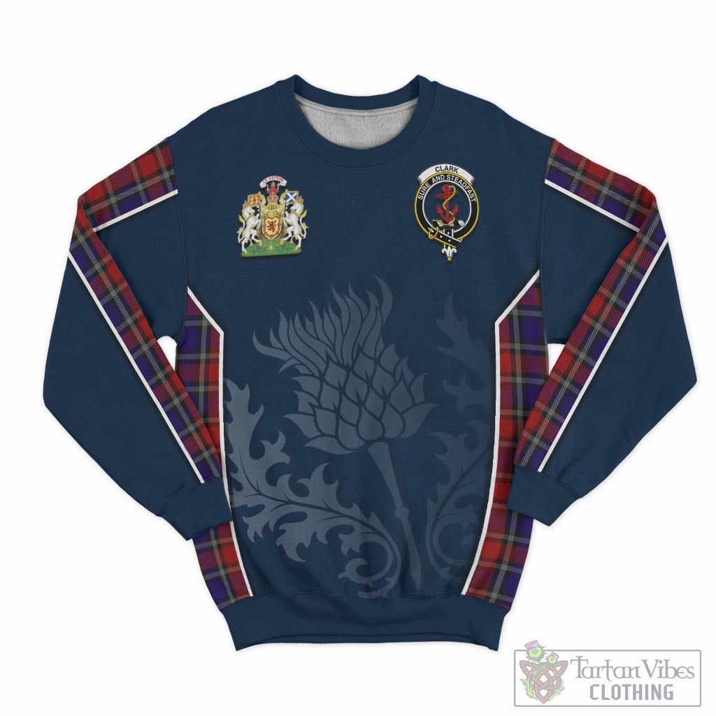 Tartan Vibes Clothing Clark Red Tartan Sweatshirt with Family Crest and Scottish Thistle Vibes Sport Style