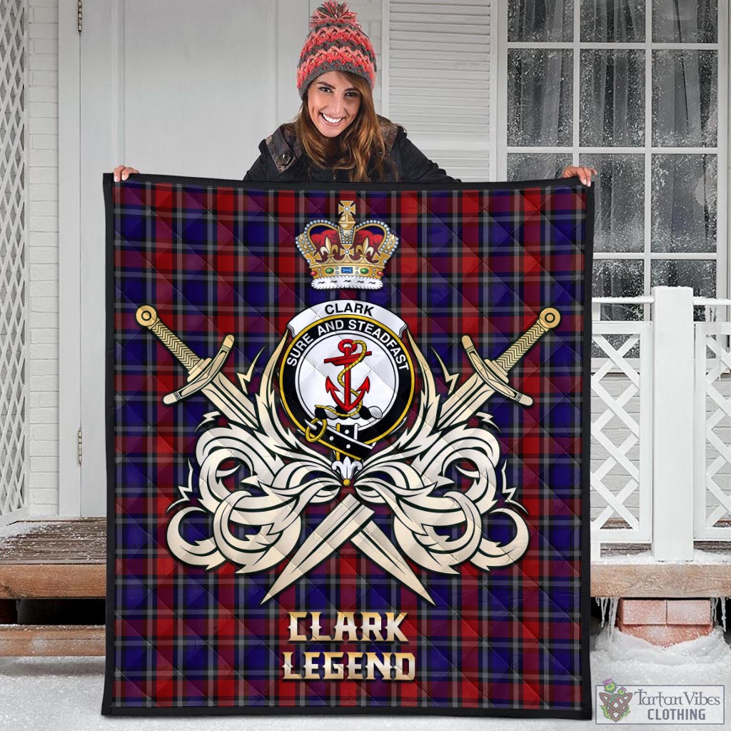 Tartan Vibes Clothing Clark Red Tartan Quilt with Clan Crest and the Golden Sword of Courageous Legacy