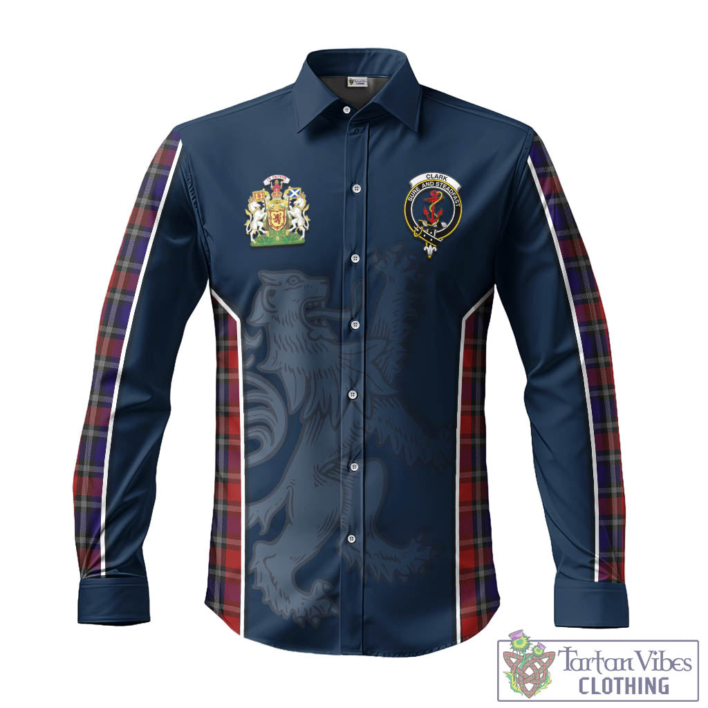 Tartan Vibes Clothing Clark Red Tartan Long Sleeve Button Up Shirt with Family Crest and Lion Rampant Vibes Sport Style