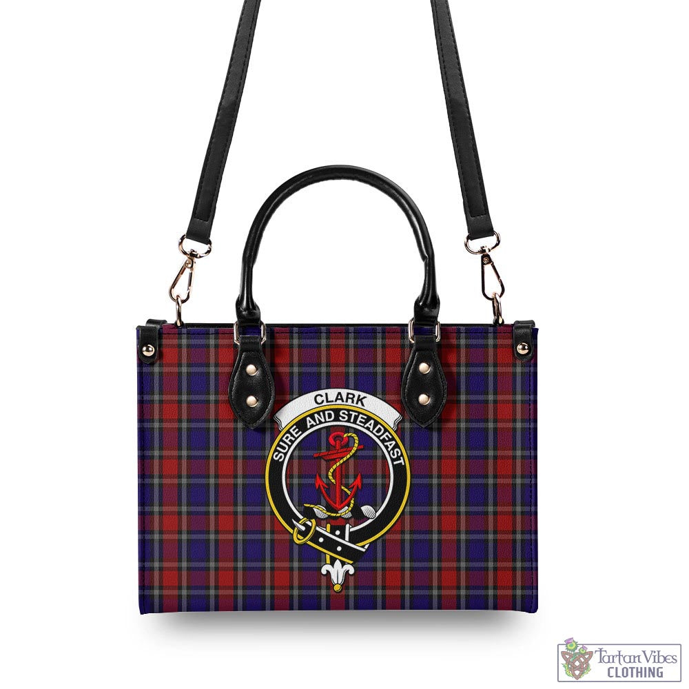 Tartan Vibes Clothing Clark Red Tartan Luxury Leather Handbags with Family Crest