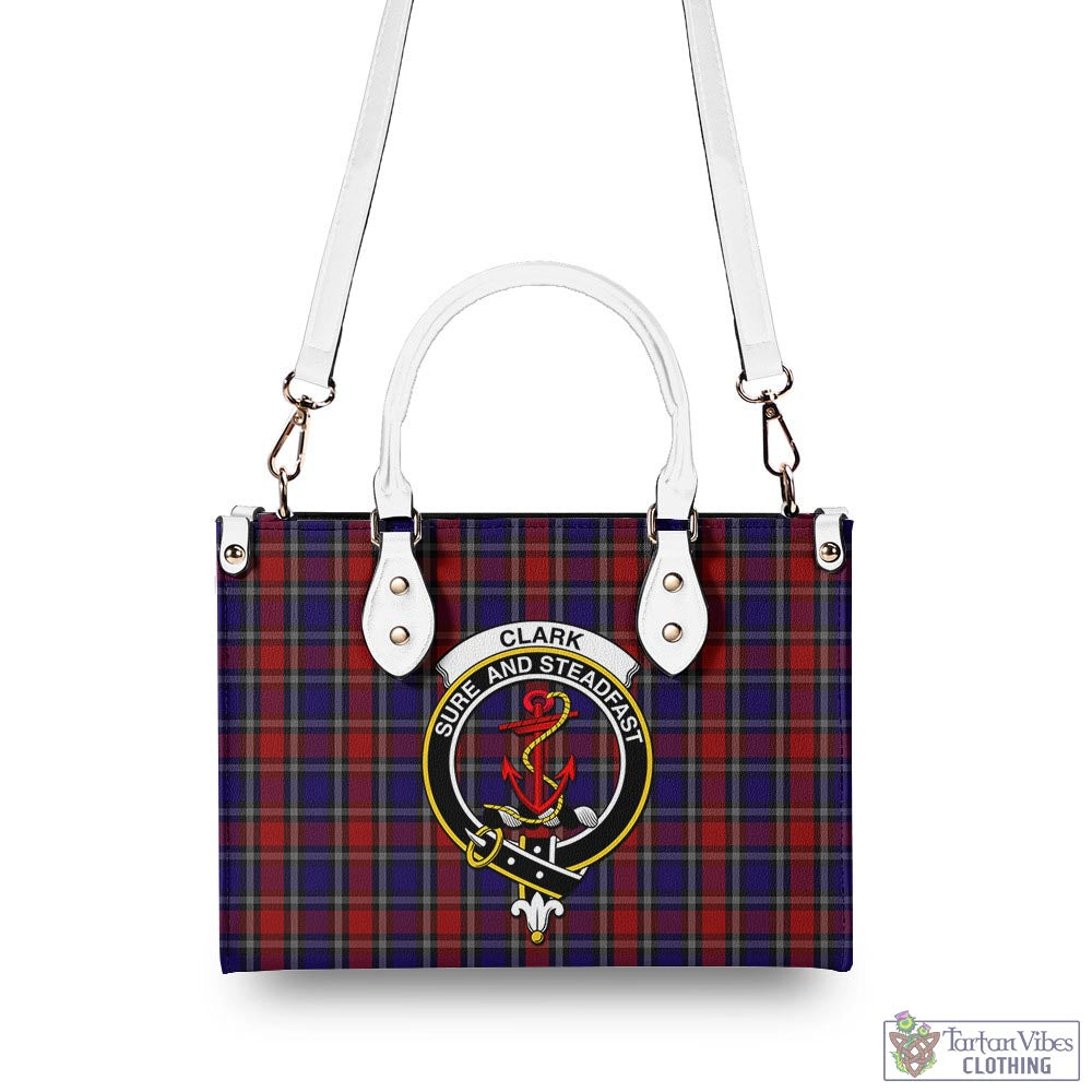 Tartan Vibes Clothing Clark Red Tartan Luxury Leather Handbags with Family Crest