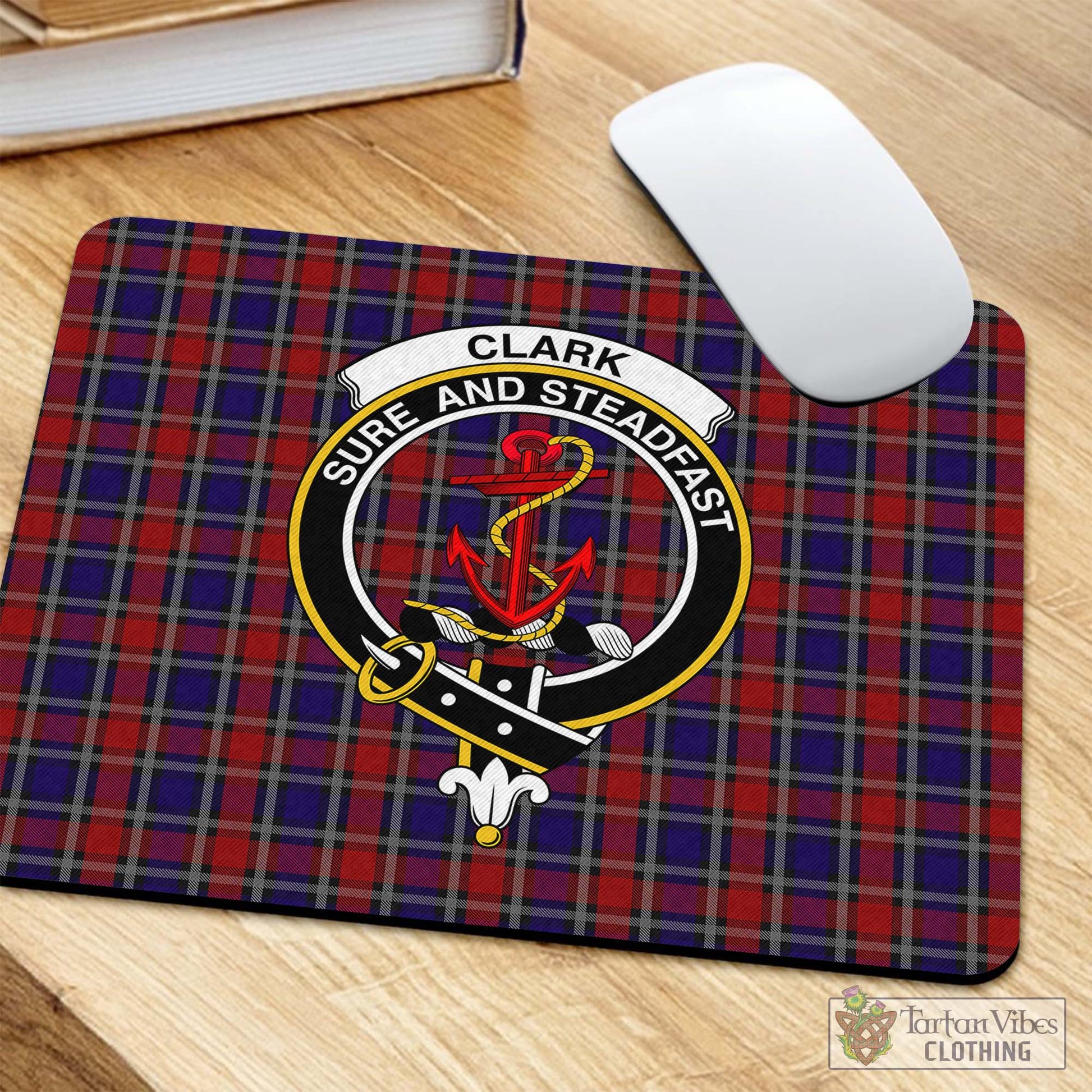 Tartan Vibes Clothing Clark Red Tartan Mouse Pad with Family Crest