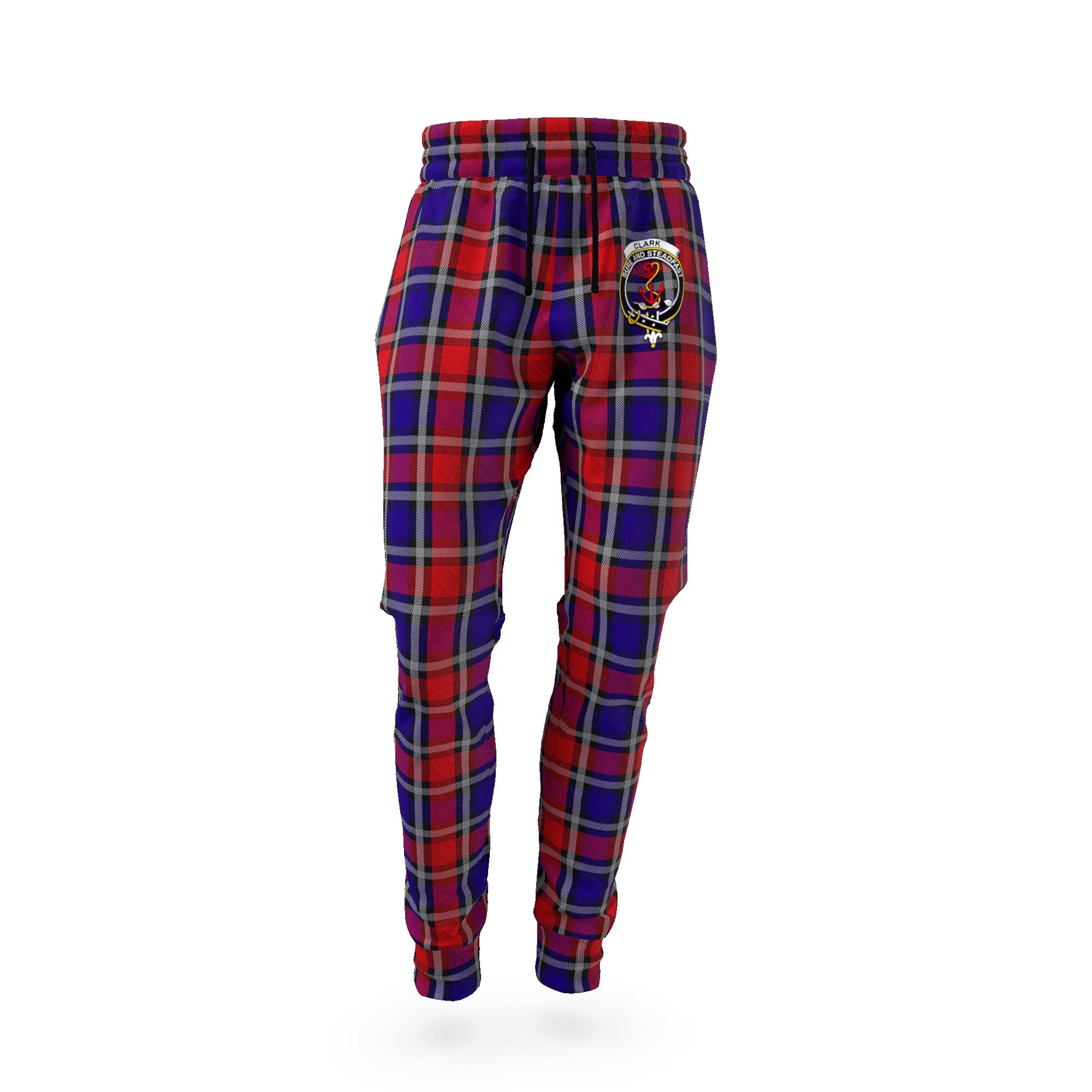 Clark Red Tartan Joggers Pants with Family Crest - Tartan Vibes Clothing