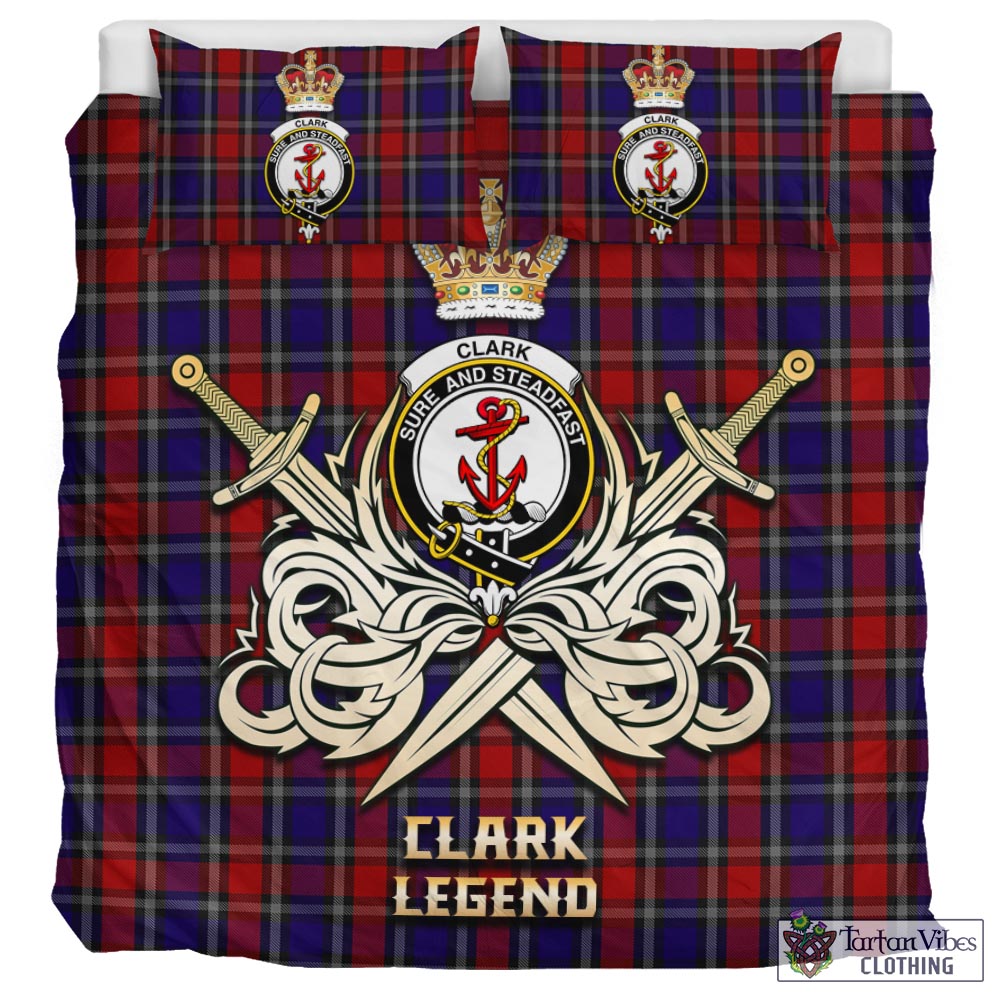 Tartan Vibes Clothing Clark Red Tartan Bedding Set with Clan Crest and the Golden Sword of Courageous Legacy