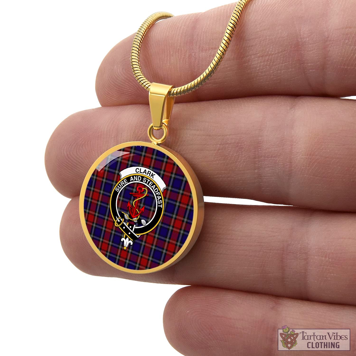 Tartan Vibes Clothing Clark Red Tartan Circle Necklace with Family Crest