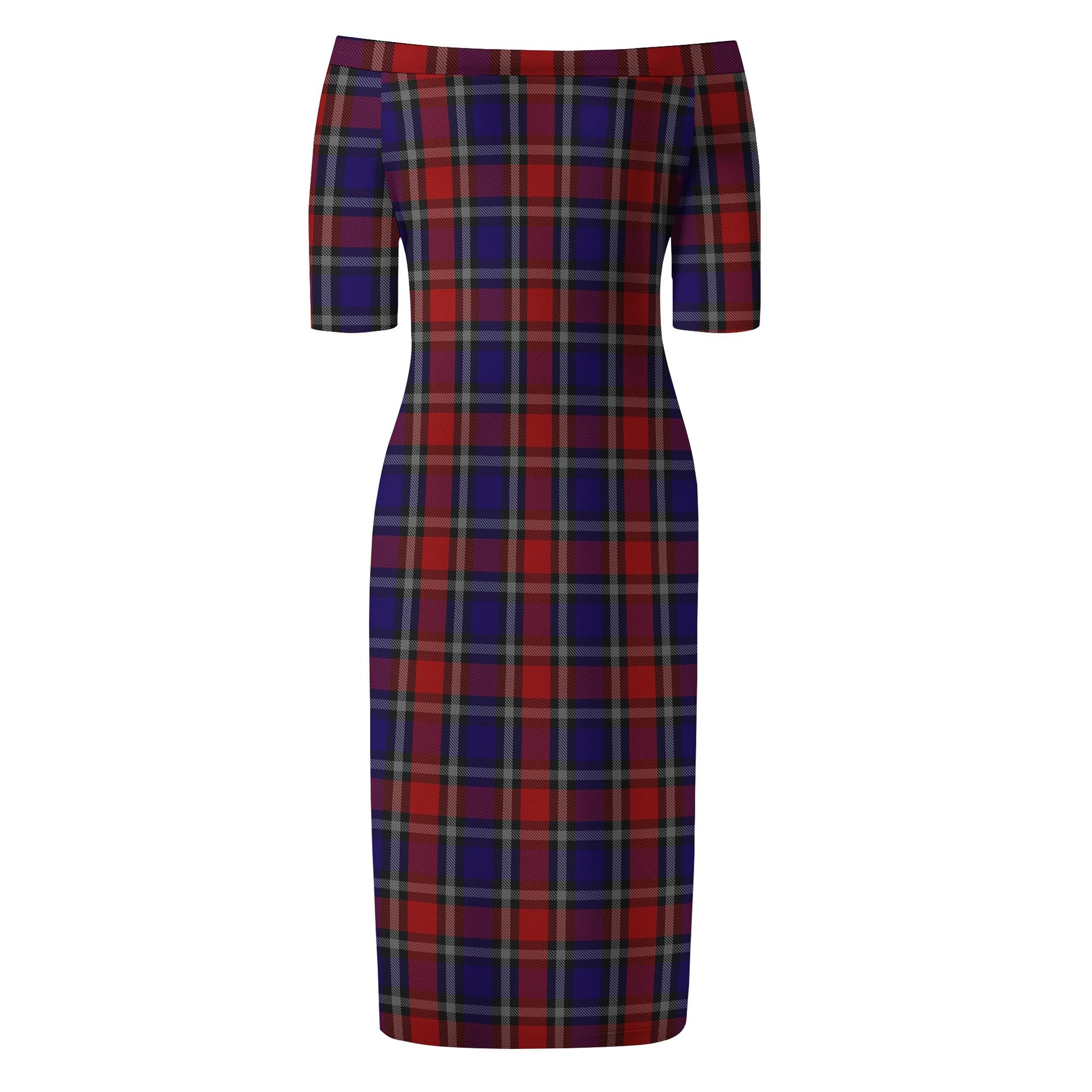 Clark Red Tartan Off Shoulder Lady Dress - Tartanvibesclothing