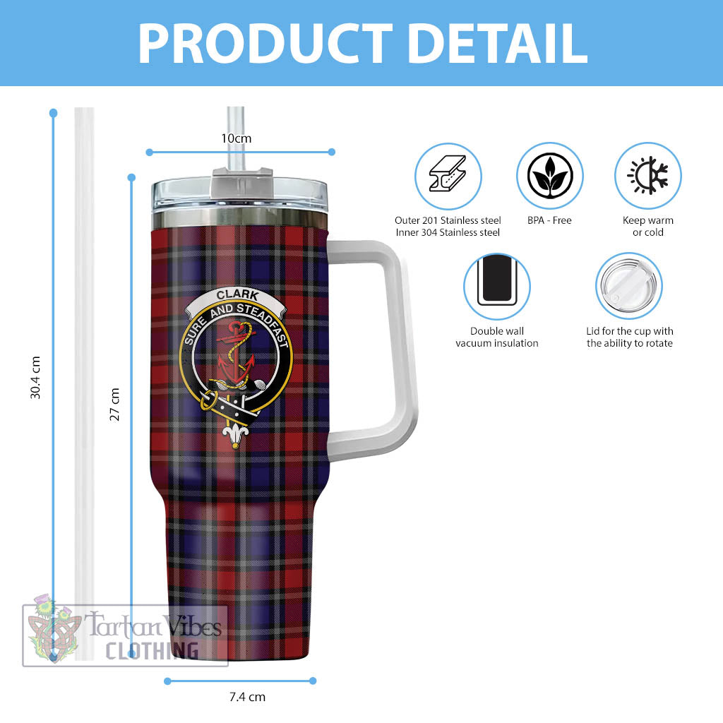 Tartan Vibes Clothing Clark Red Tartan and Family Crest Tumbler with Handle