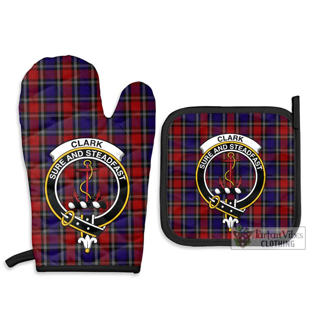 Clark Red Tartan Combo Oven Mitt & Pot-Holder with Family Crest Combo 1 Oven Mitt & 2 Pot-Holder Black - Tartan Vibes Clothing