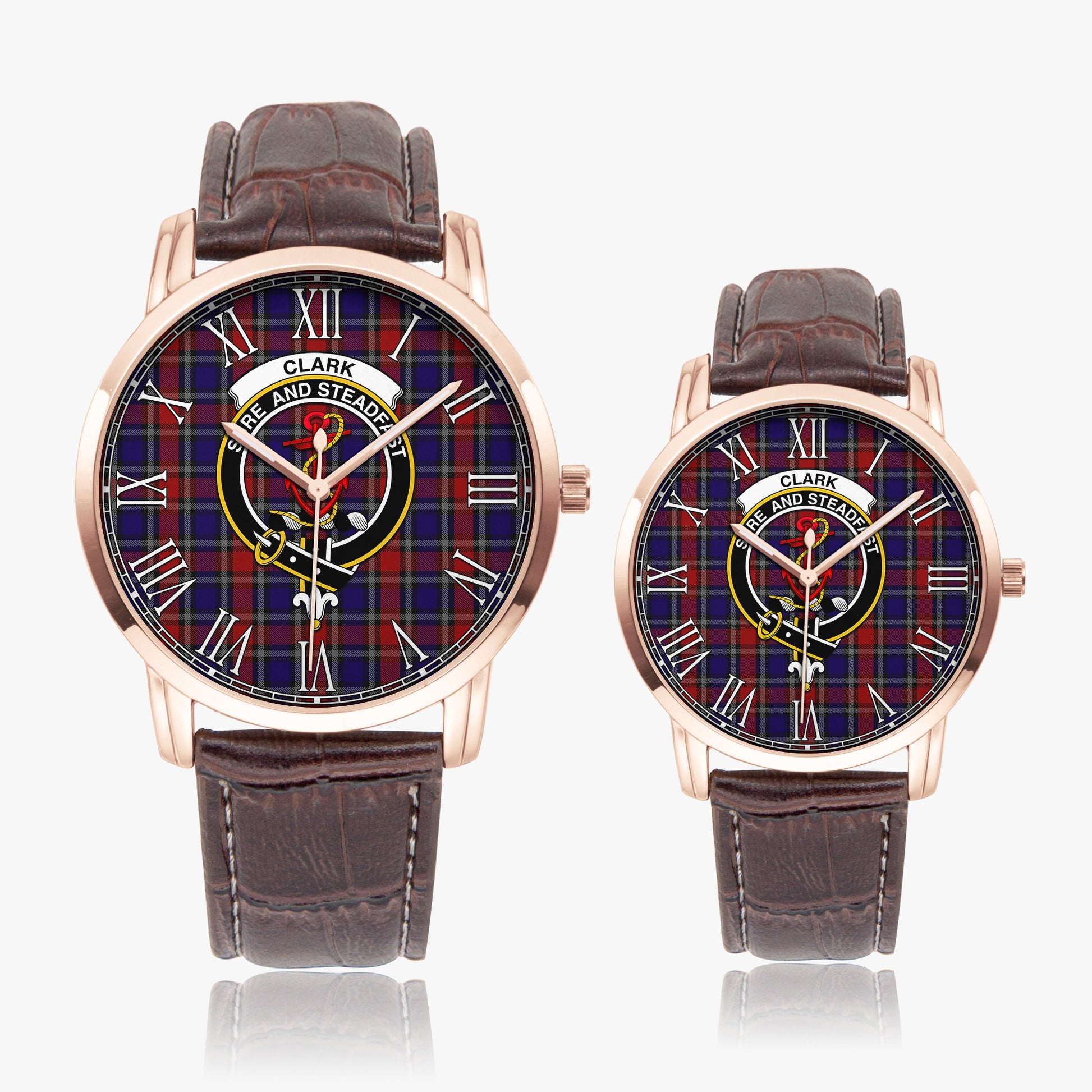 Clark Red Tartan Family Crest Leather Strap Quartz Watch - Tartanvibesclothing