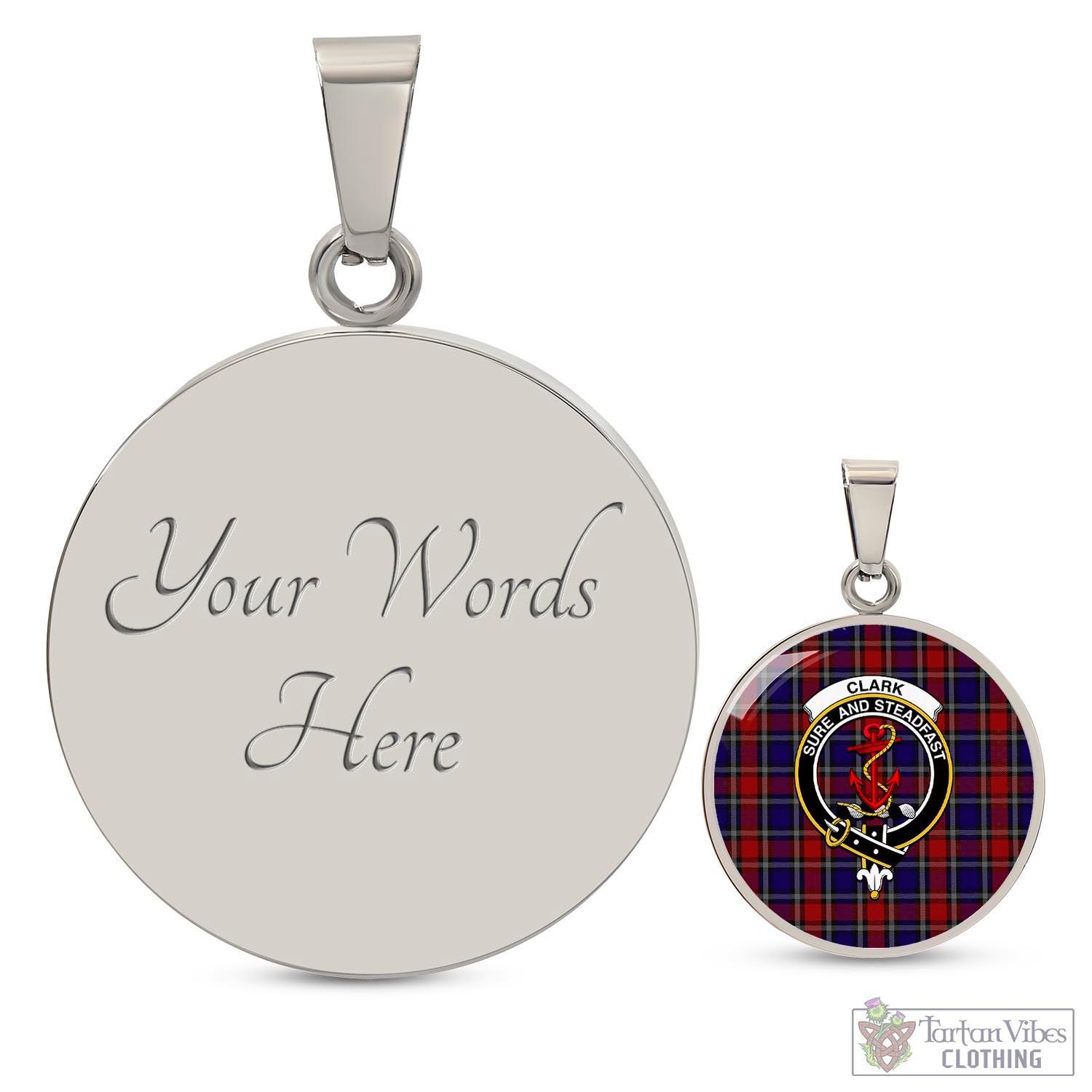 Tartan Vibes Clothing Clark Red Tartan Circle Necklace with Family Crest