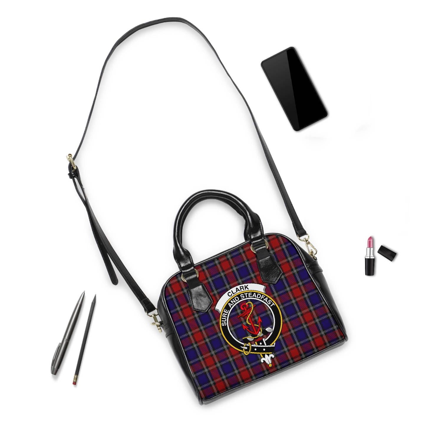 Clark Red Tartan Shoulder Handbags with Family Crest - Tartanvibesclothing