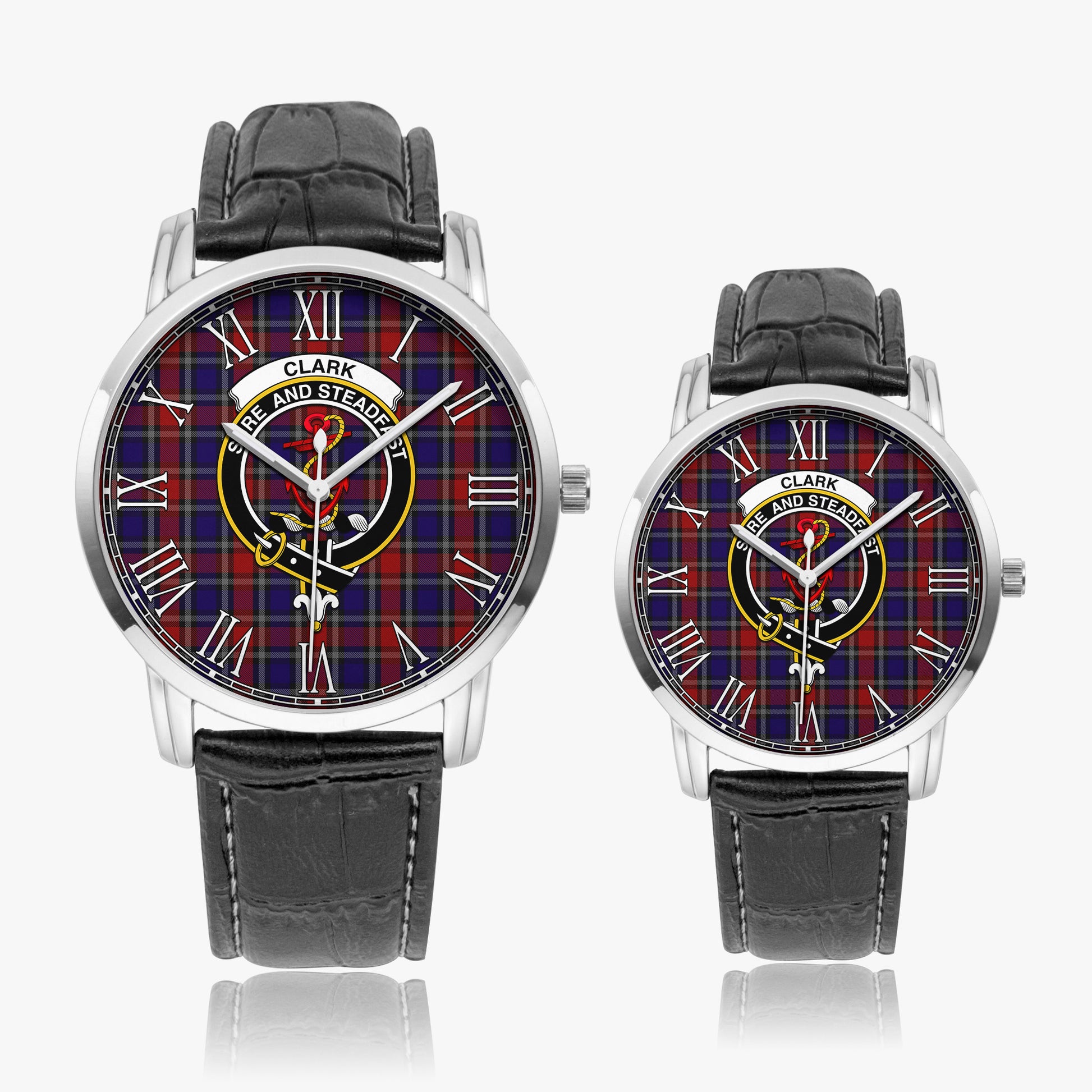 Clark Red Tartan Family Crest Leather Strap Quartz Watch - Tartanvibesclothing