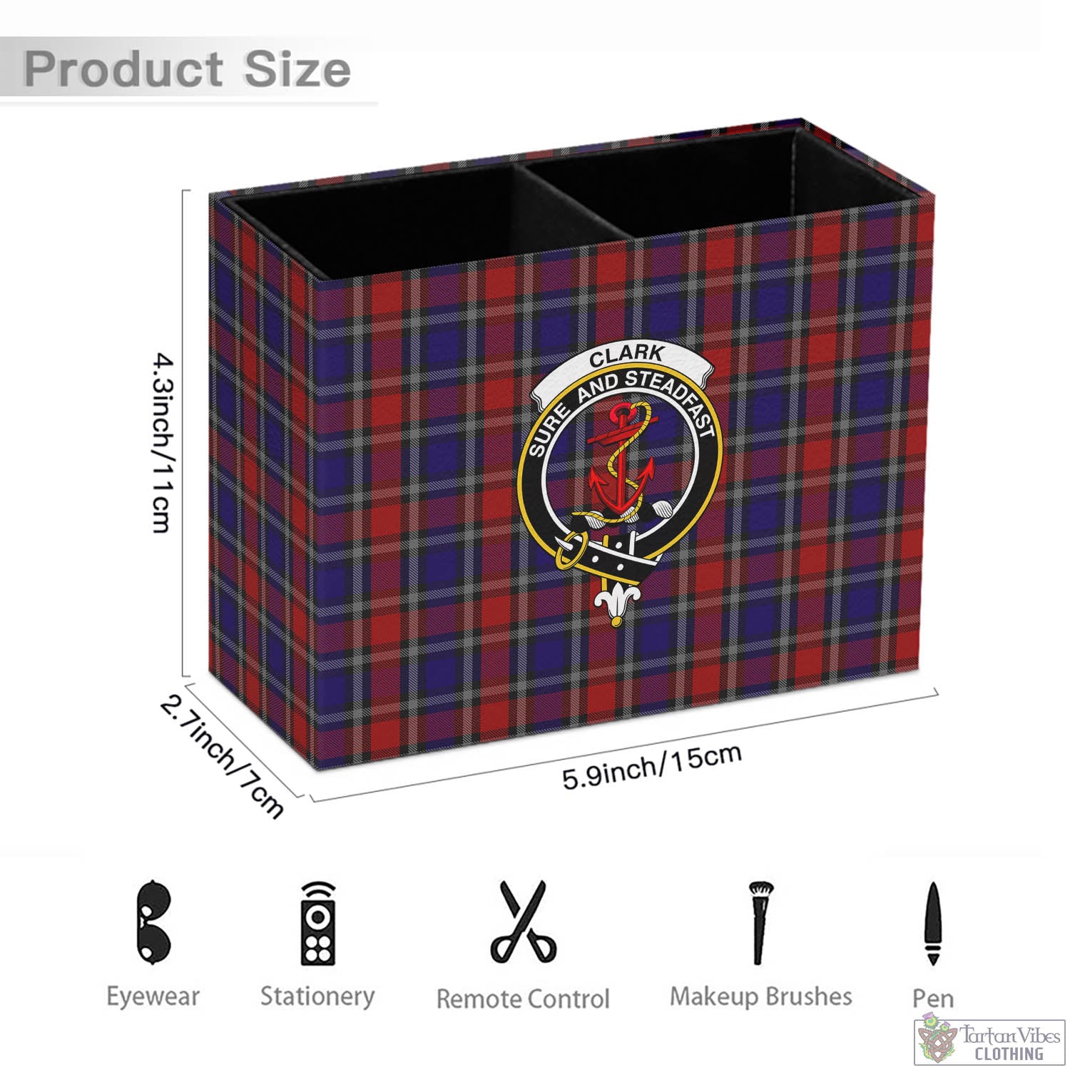 Tartan Vibes Clothing Clark Red Tartan Pen Holder with Family Crest