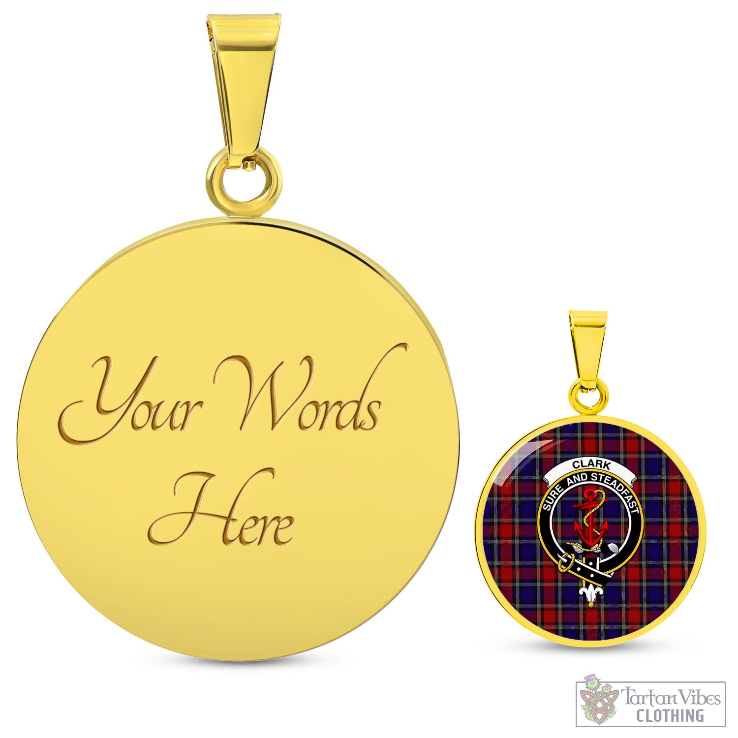 Tartan Vibes Clothing Clark Red Tartan Circle Necklace with Family Crest