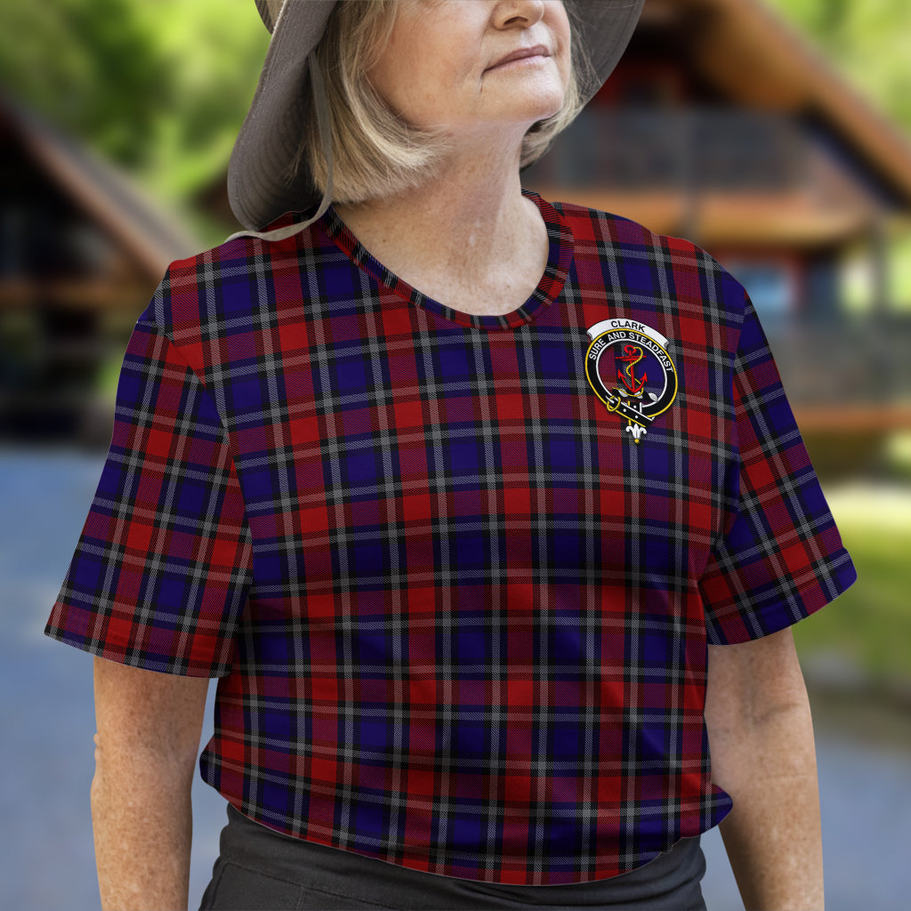 Clark Red Tartan T-Shirt with Family Crest - Tartan Vibes Clothing