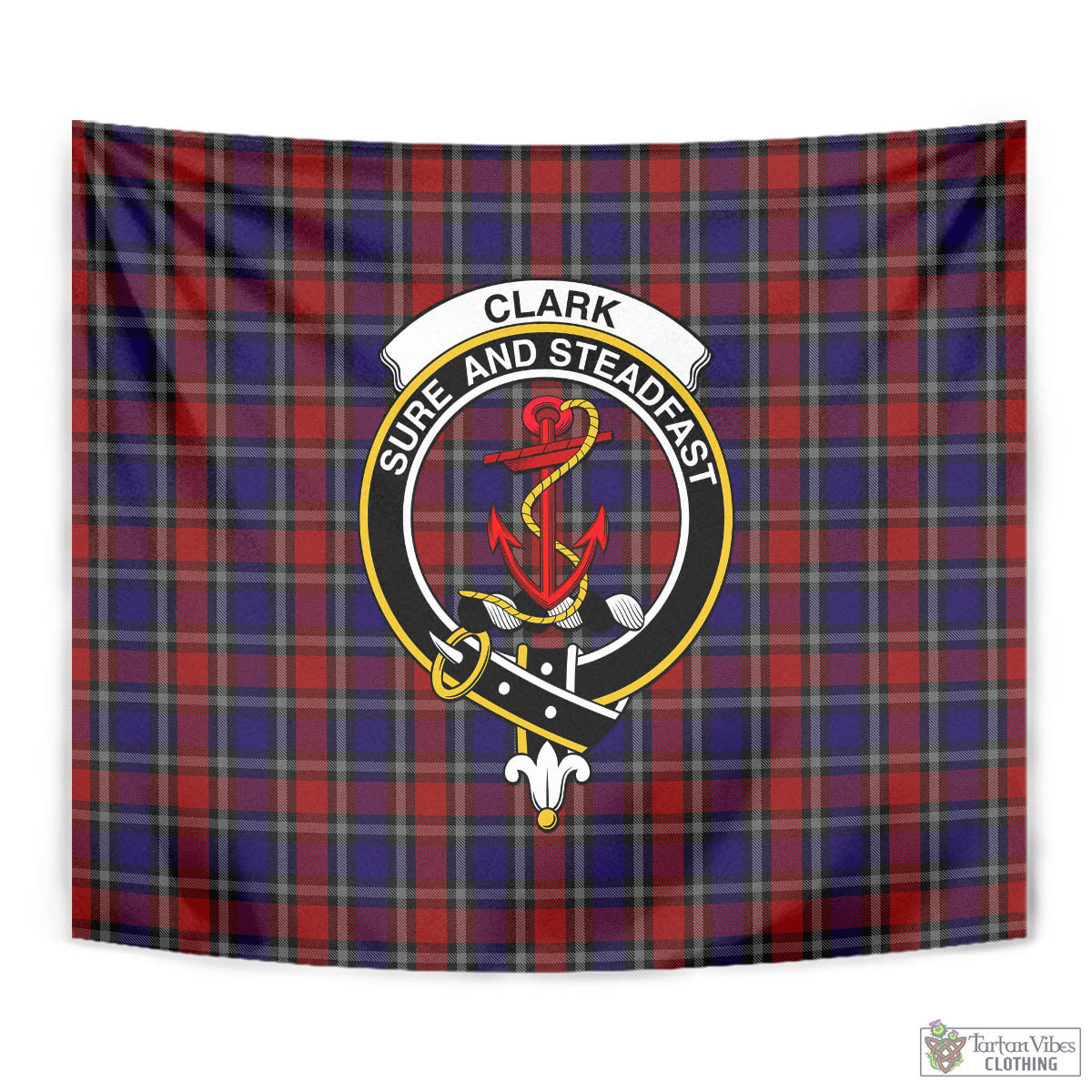 Tartan Vibes Clothing Clark Red Tartan Tapestry Wall Hanging and Home Decor for Room with Family Crest