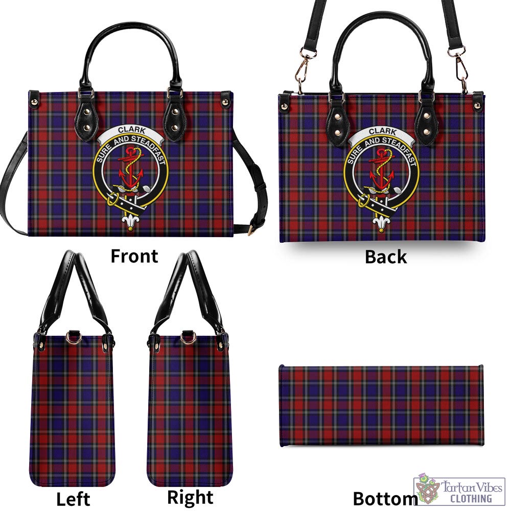 Tartan Vibes Clothing Clark Red Tartan Luxury Leather Handbags with Family Crest