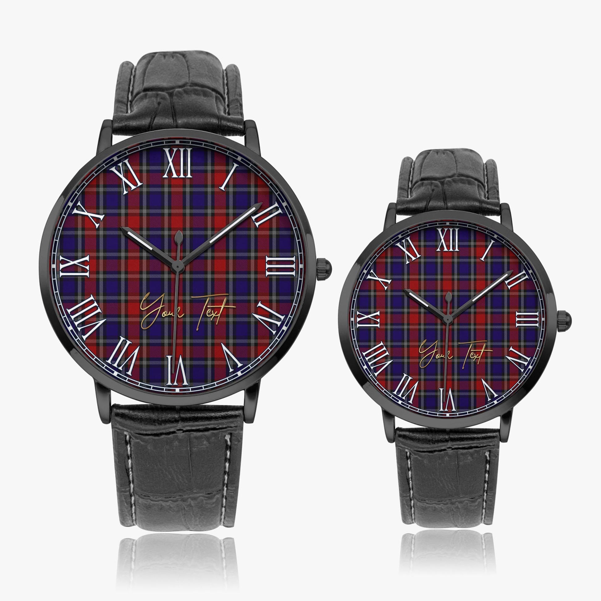 Clark Red Tartan Personalized Your Text Leather Trap Quartz Watch Ultra Thin Black Case With Black Leather Strap - Tartanvibesclothing