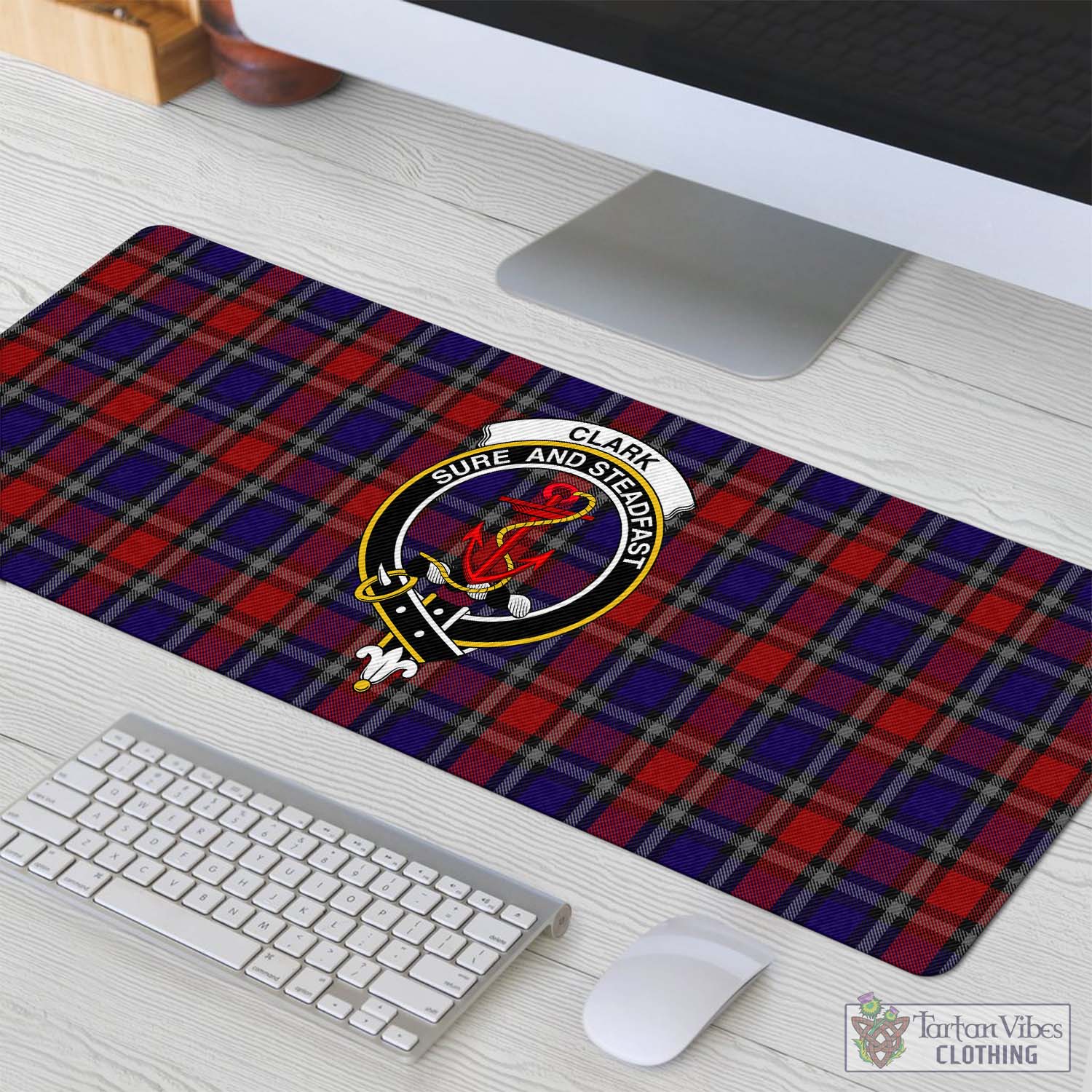 Tartan Vibes Clothing Clark Red Tartan Mouse Pad with Family Crest