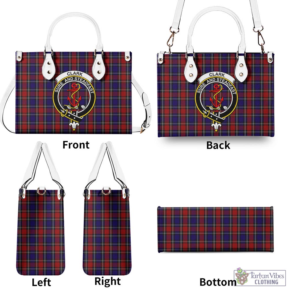 Tartan Vibes Clothing Clark Red Tartan Luxury Leather Handbags with Family Crest