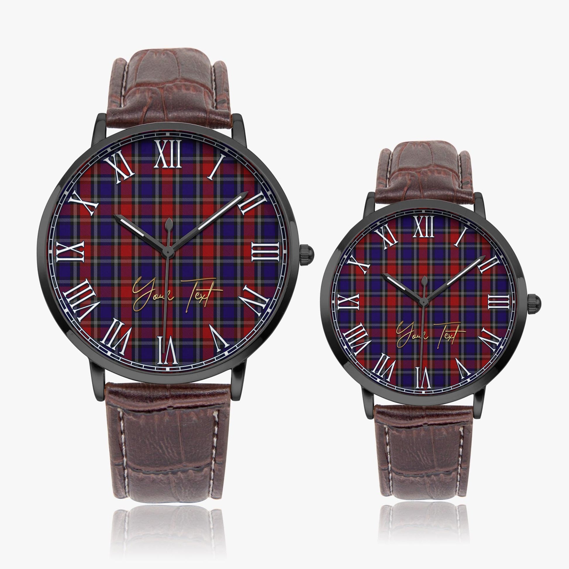 Clark Red Tartan Personalized Your Text Leather Trap Quartz Watch Ultra Thin Black Case With Brown Leather Strap - Tartanvibesclothing