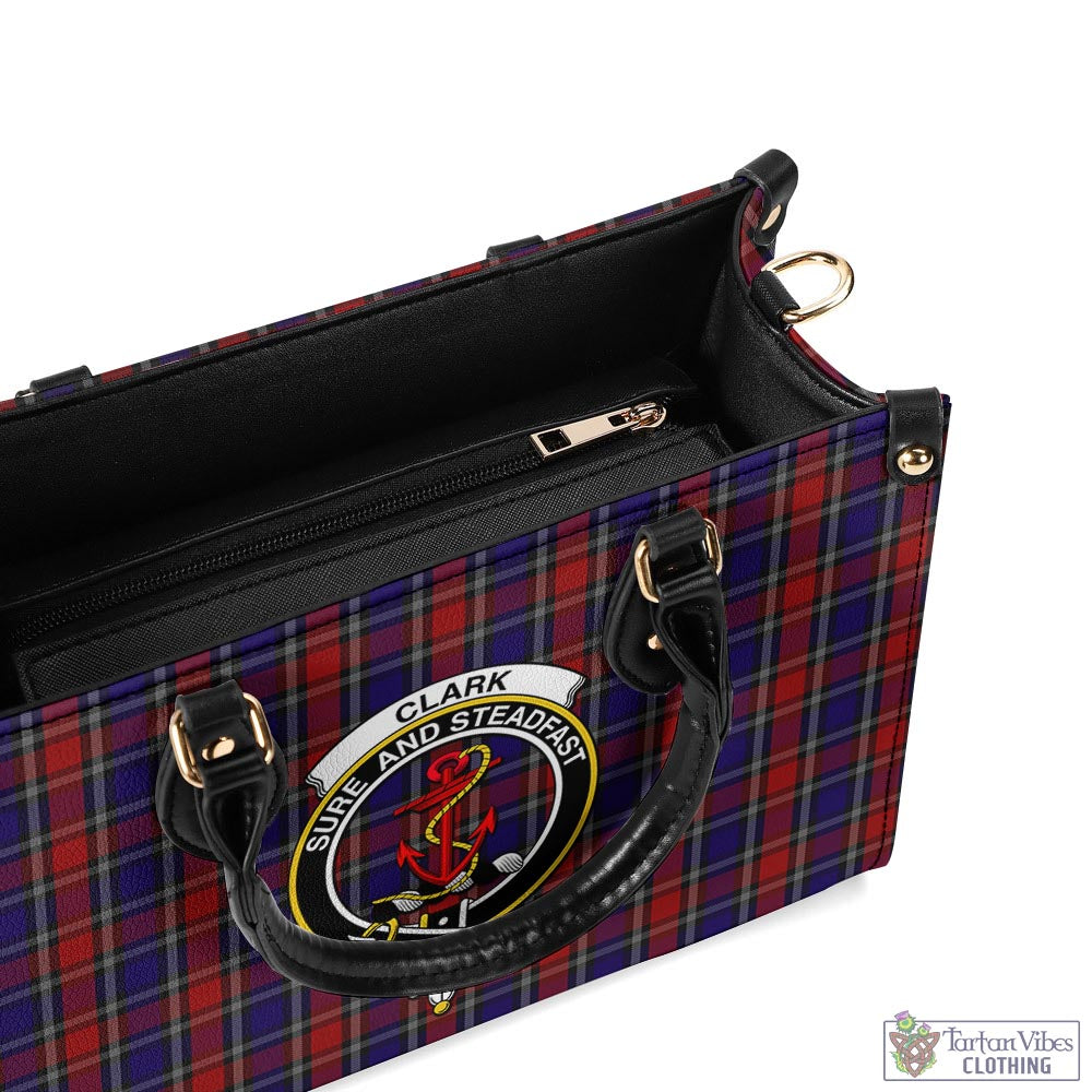 Tartan Vibes Clothing Clark Red Tartan Luxury Leather Handbags with Family Crest