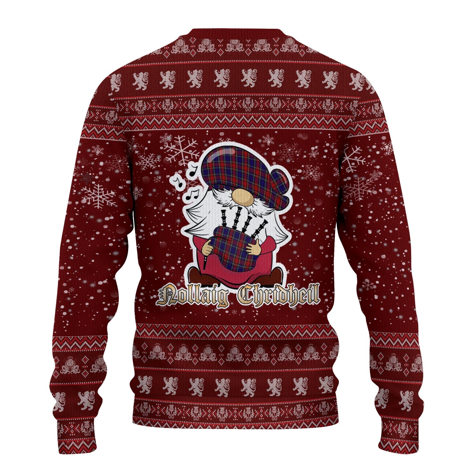 Clark Red Clan Christmas Family Knitted Sweater with Funny Gnome Playing Bagpipes - Tartanvibesclothing