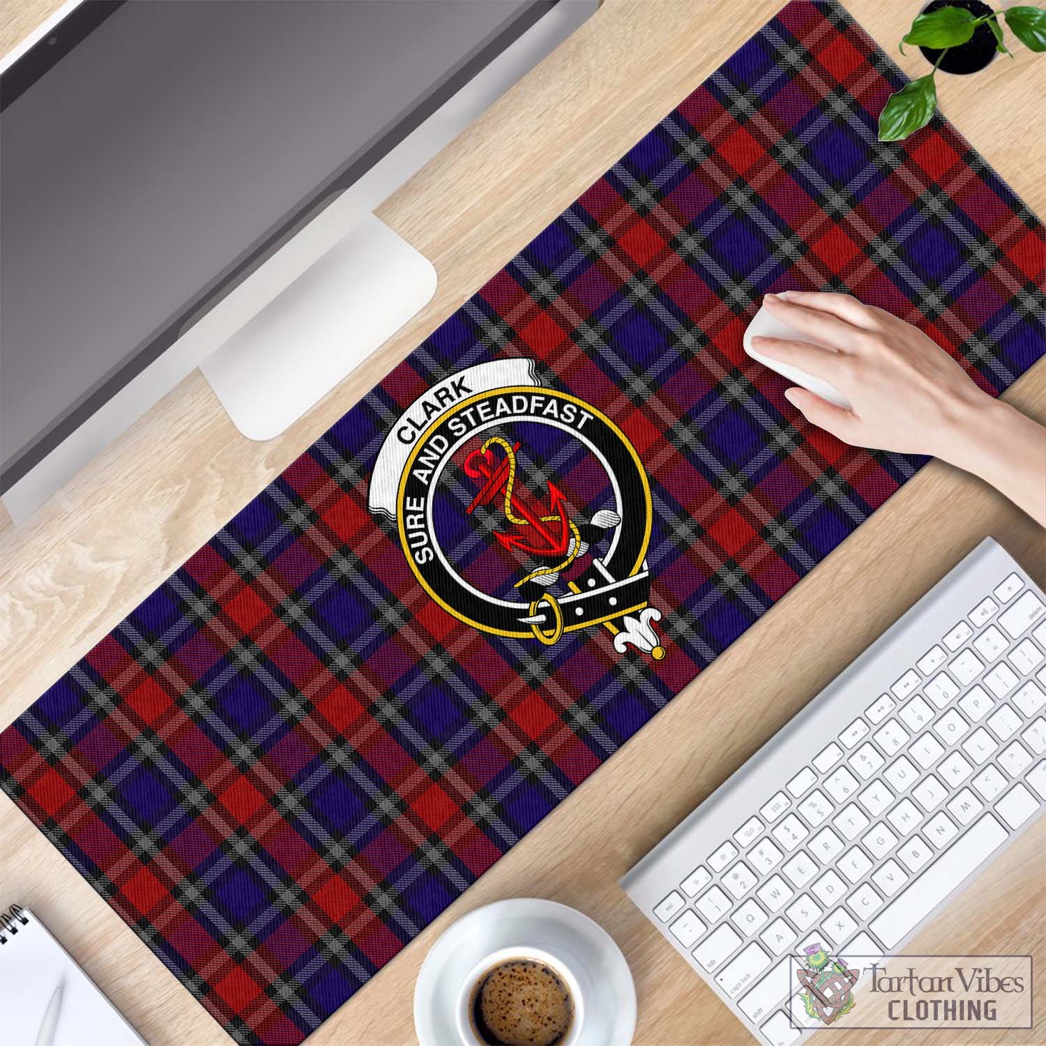 Tartan Vibes Clothing Clark Red Tartan Mouse Pad with Family Crest