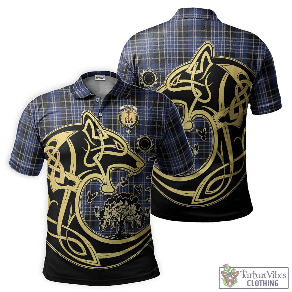 Clarke Tartan Polo Shirt with Family Crest Celtic Wolf Style Kid - Tartanvibesclothing Shop