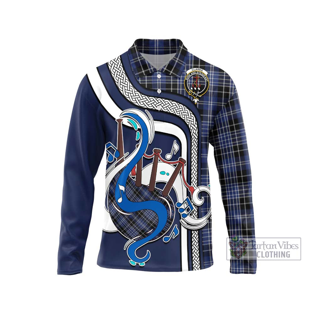 Tartan Vibes Clothing Clarke Tartan Long Sleeve Polo Shirt with Epic Bagpipe Style