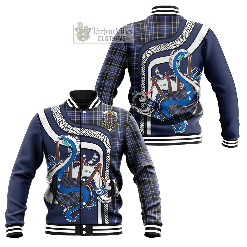 Tartan Vibes Clothing Clarke Tartan Baseball Jacket with Epic Bagpipe Style