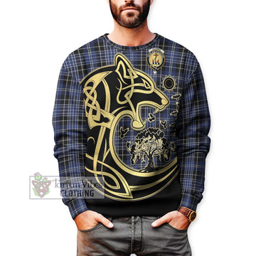 Clarke Tartan Sweatshirt with Family Crest Celtic Wolf Style