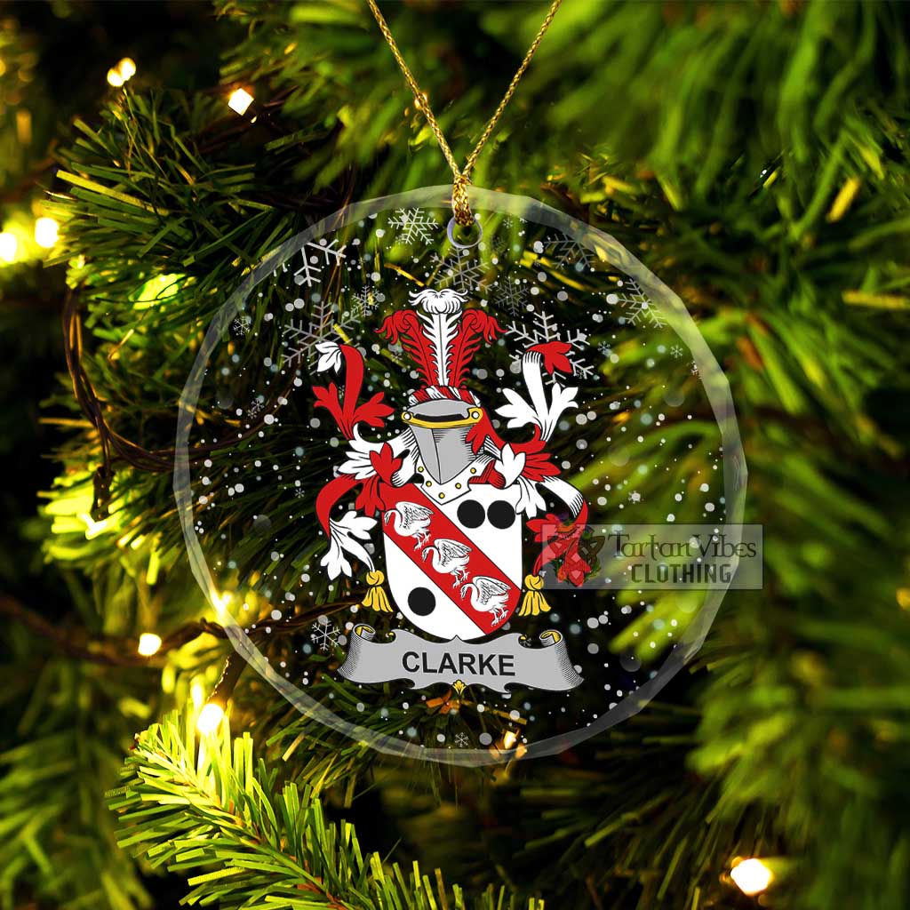 Tartan Vibes Clothing Clarke Irish Clan Christmas Glass Ornament with Coat of Arms