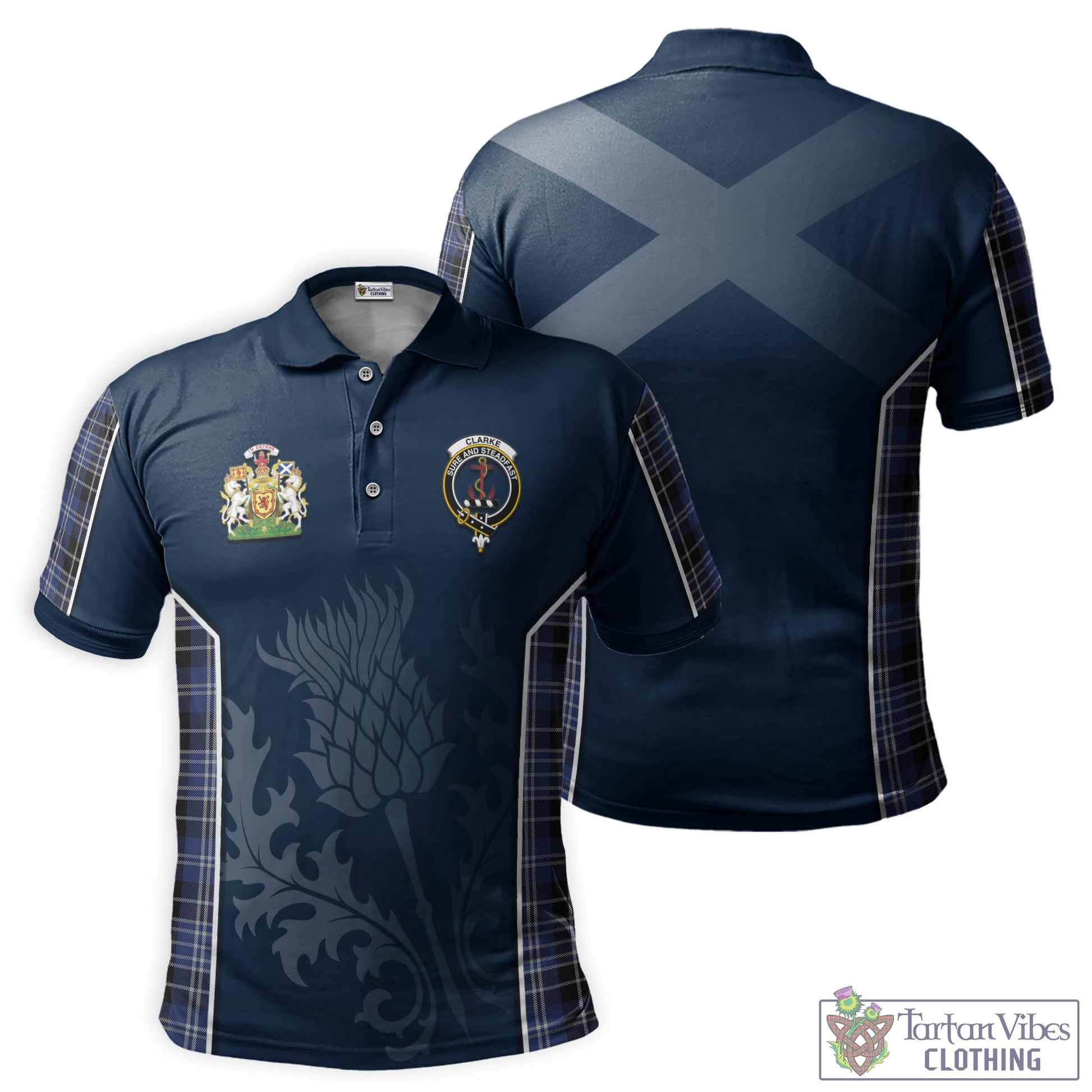 Clarke Tartan Men's Polo Shirt with Family Crest and Scottish Thistle Vibes Sport Style Kid - Tartan Vibes Clothing