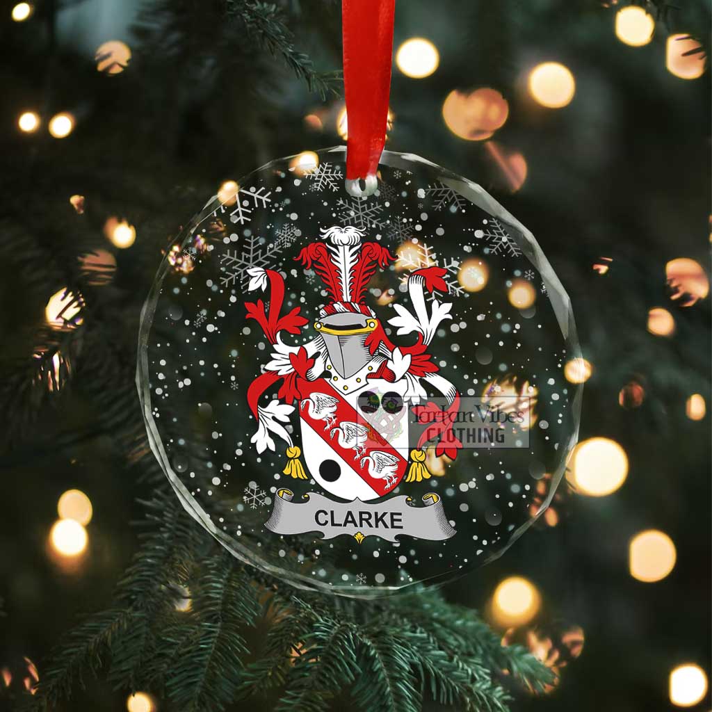 Tartan Vibes Clothing Clarke Irish Clan Christmas Glass Ornament with Coat of Arms