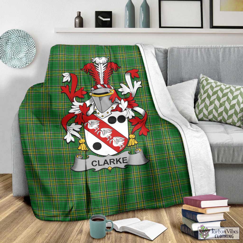 Tartan Vibes Clothing Clarke Irish Clan Tartan Blanket with Coat of Arms