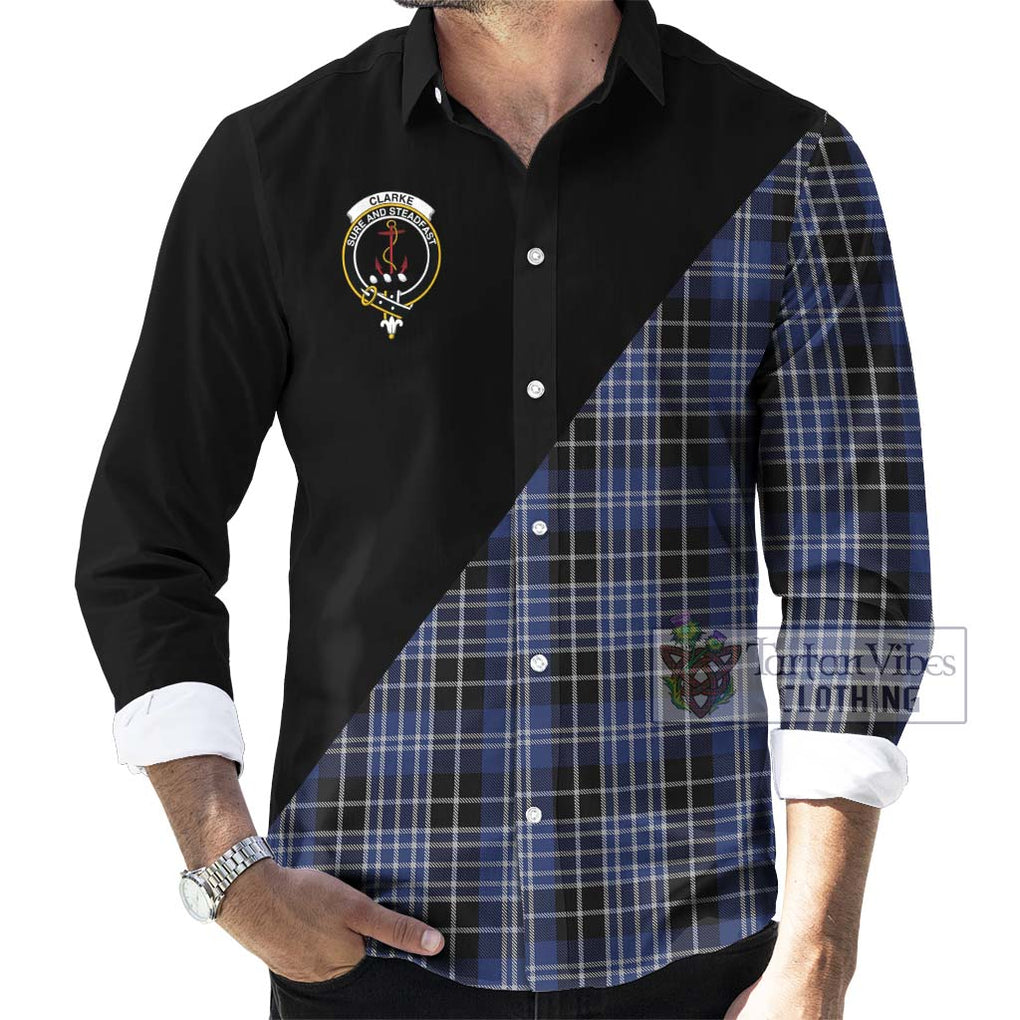 Clarke Tartan Long Sleeve Button Shirt with Family Crest and Military Logo Style - Tartanvibesclothing Shop