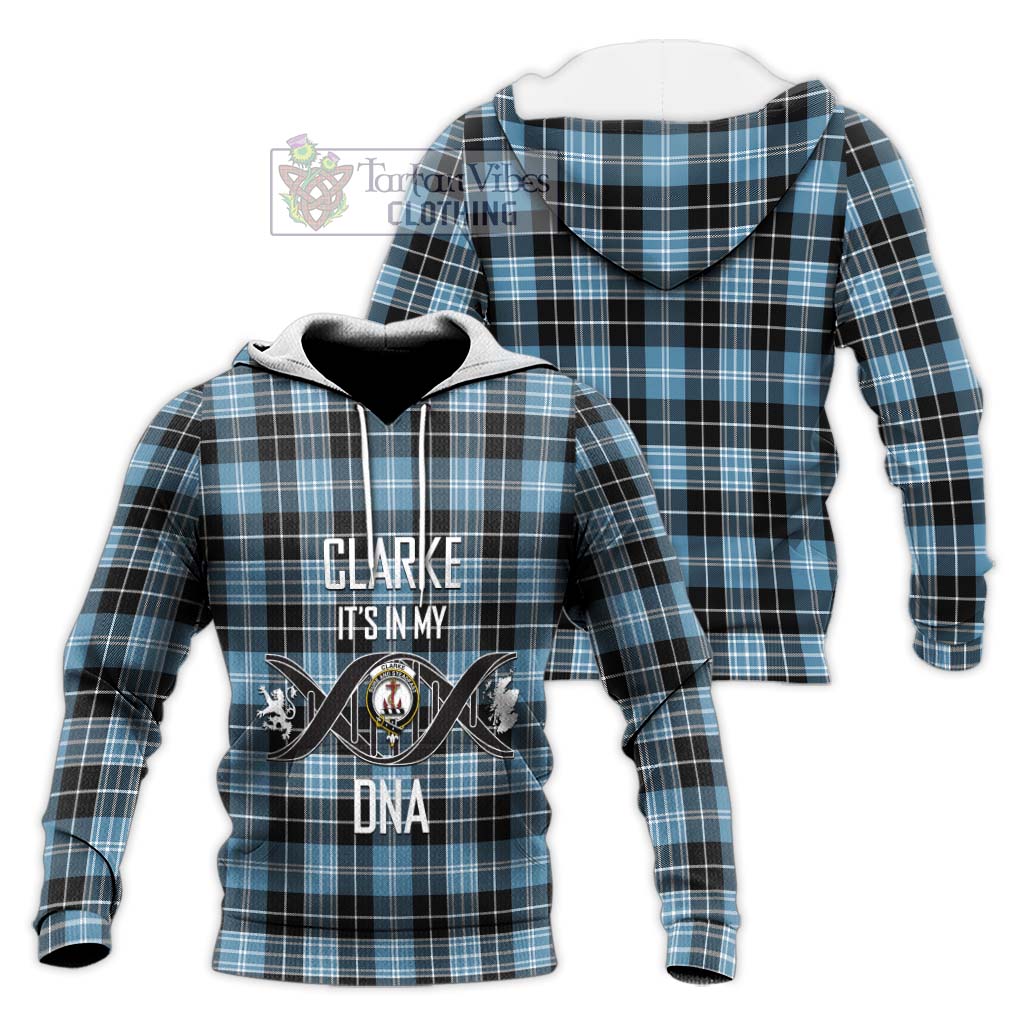 Tartan Vibes Clothing Clarke Ancient Tartan Knitted Hoodie with Family Crest DNA In Me Style