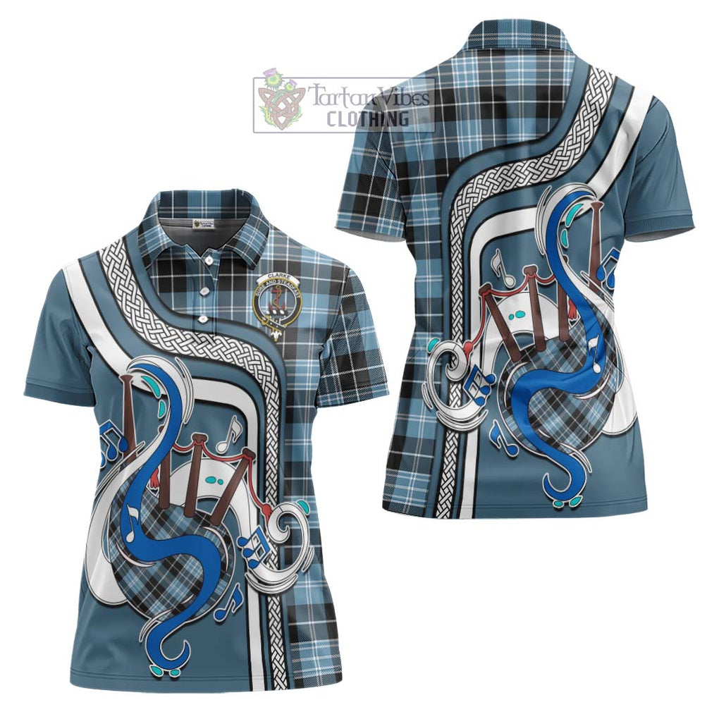 Clarke Ancient Tartan Women's Polo Shirt with Epic Bagpipe Style Women - Tartanvibesclothing Shop